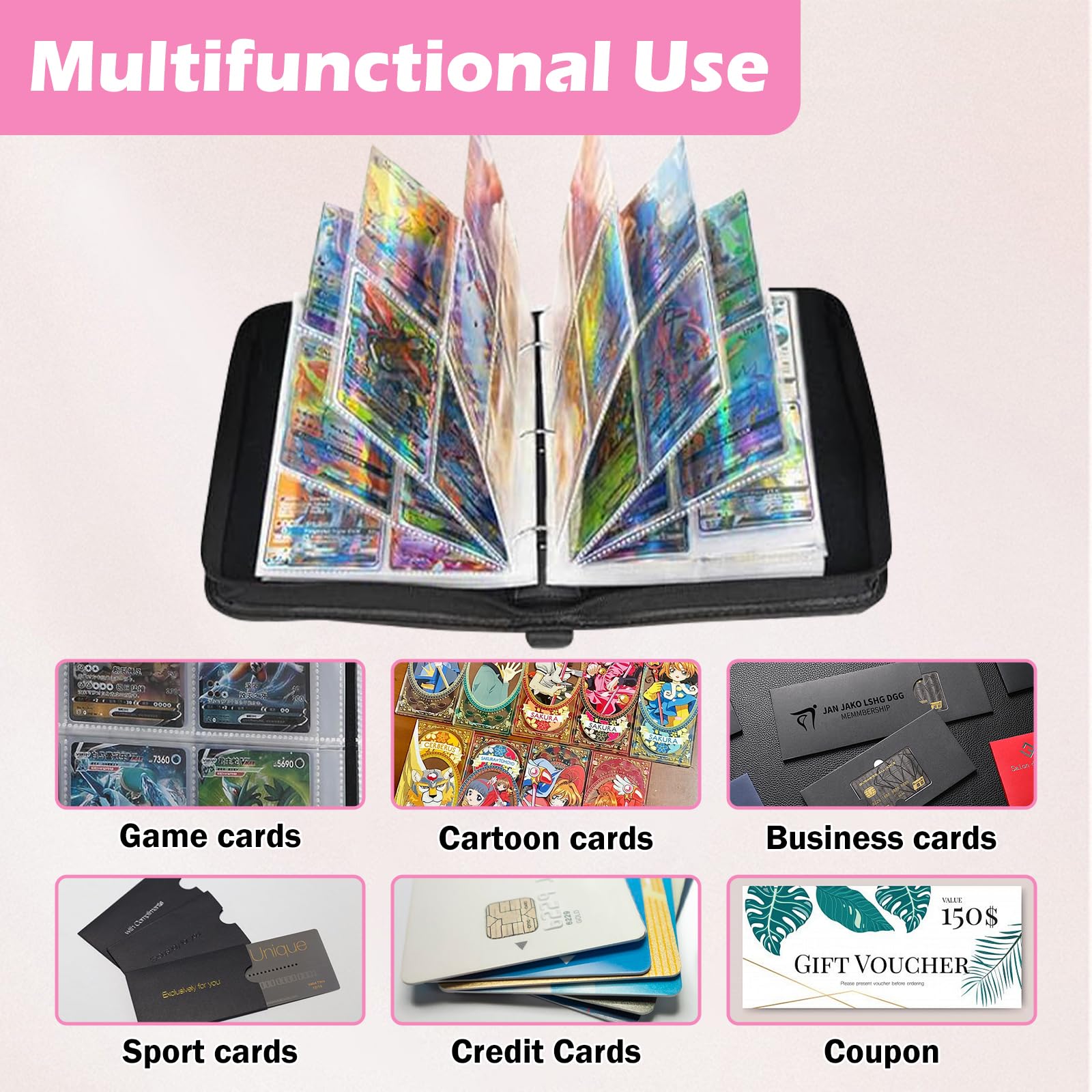 Card Binder for Pokemon 4 Pocket Trading Card Binder 50 Pages 400 Cards Capacity,Portable Waterproof PU Card Binder Folder,Collectible Card Album Perfect for boys and girls - Image 4