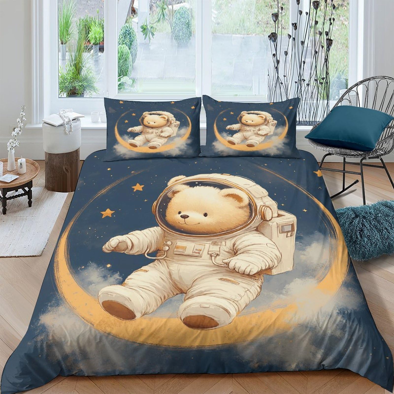 Ctjqhvkz Style-6 3D Printed Astronaut Bear Fitted Sheet Microfiber Soft Breathable Moon Dream Bed Cover For Bedroom Dorm Mattress Protection Decor Single（135X200cm）