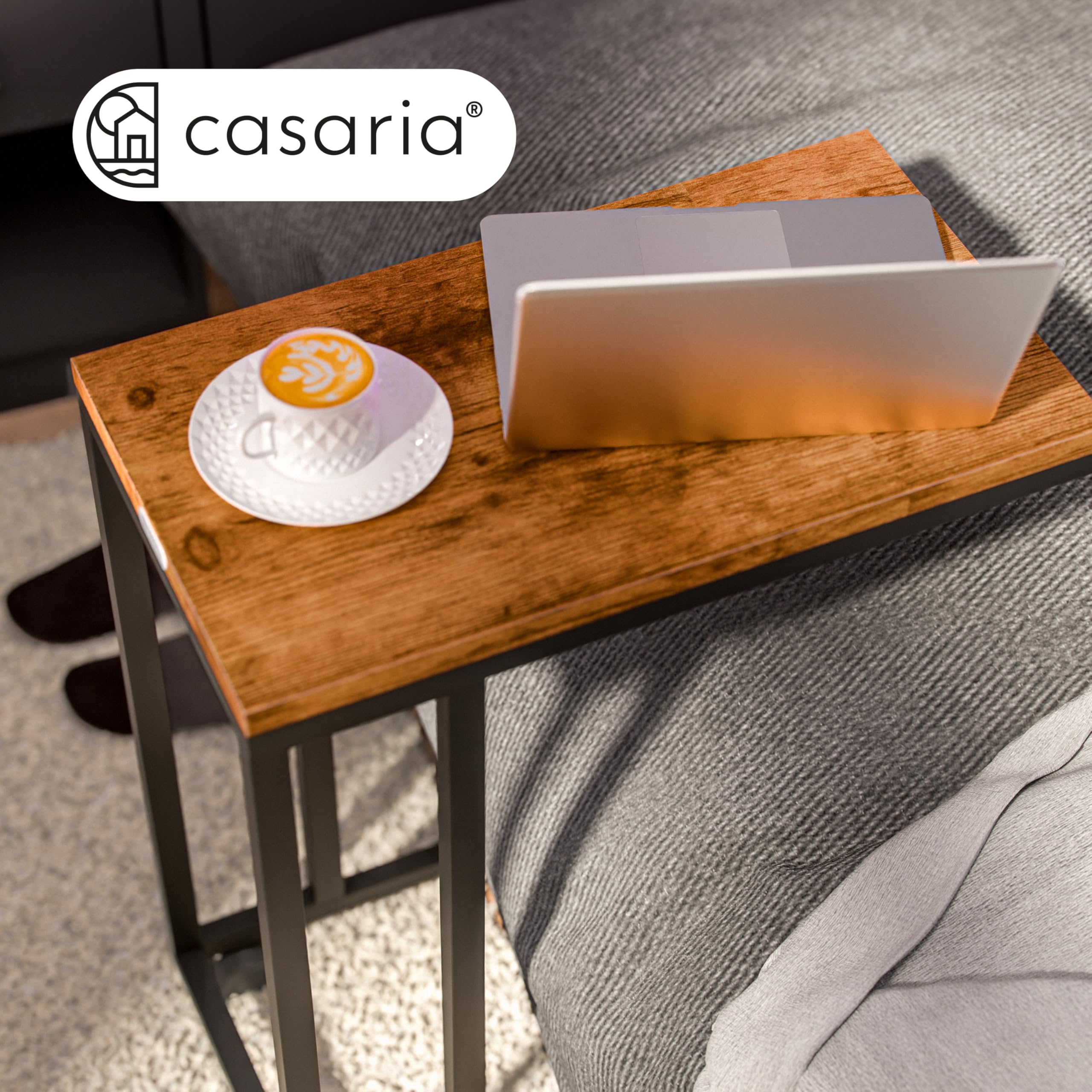 Casaria® Table d'appoint Bout de canapé avec roulettes Cadre en métal Noir Desserte de lit Support Ordinateur Portable pour Salon Bureau Chambre