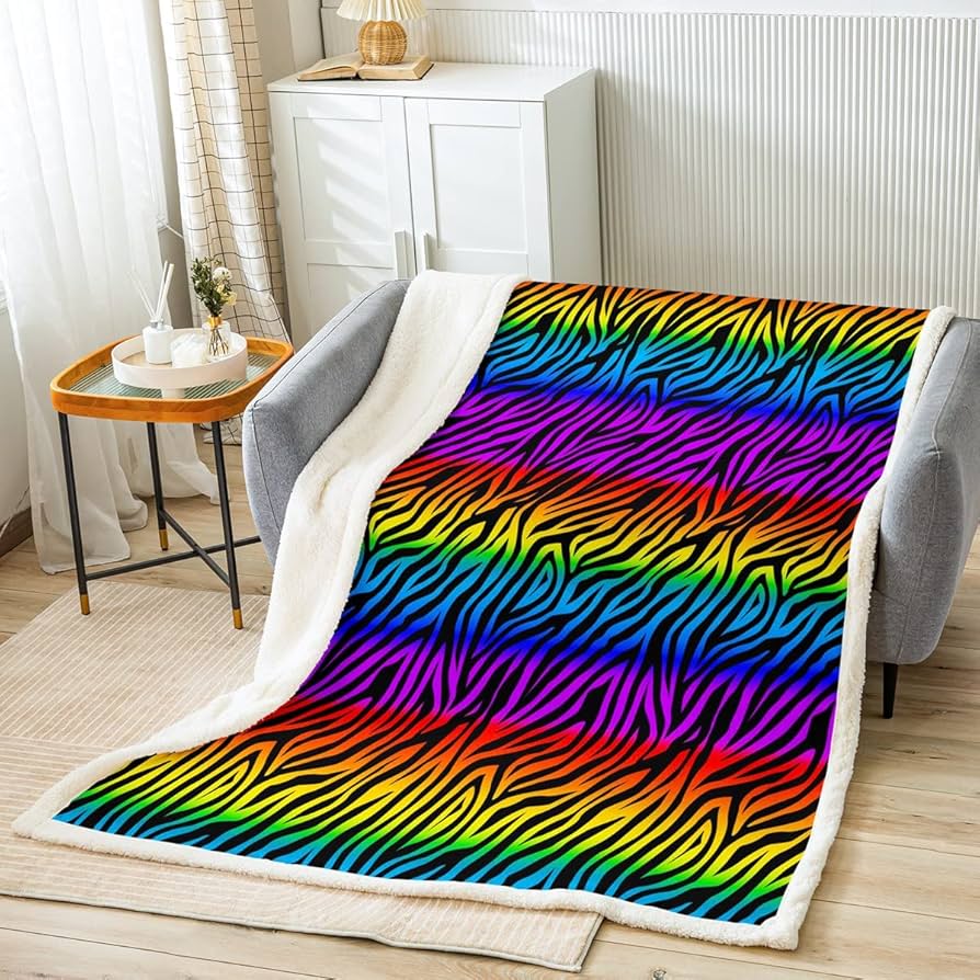 Amazon.com: Zebras Skins Sherpa Blanket Rainbow Zebra