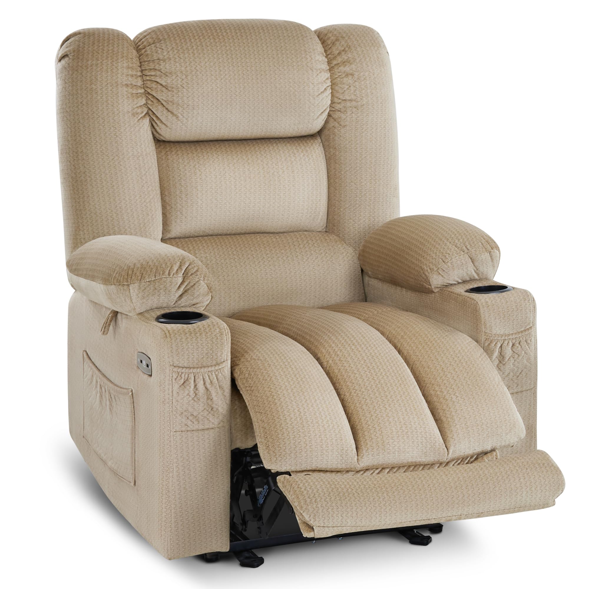 MCombo Zero Gravity Power Recliner Chair with Heat and Vibration Massage, Reclining Chair with USB & Type C Ports, Cup Holders for Living Room, Fabric 6079 (Beige Medium 22.2" Seat Width)