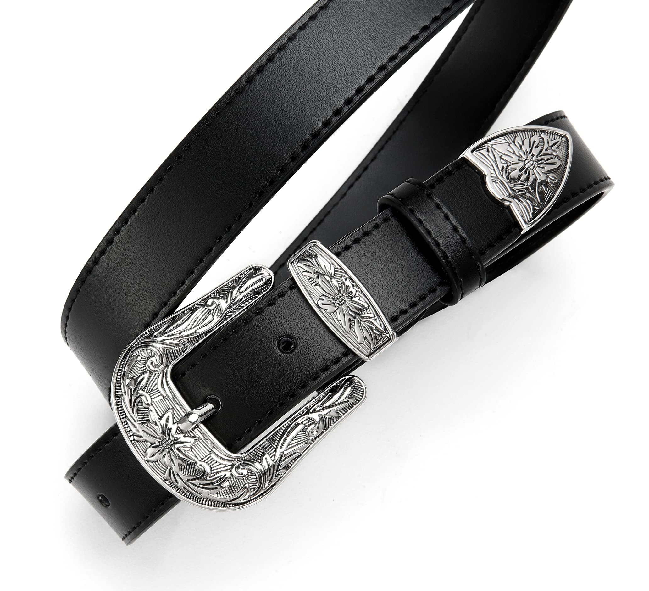 Cinturón occidental para mujer, cinturón de vaquero CR de 1.1 pulgadas, cinturón de cuero para mujer, cinturón de cintura para mujer, moda, A-Negro 4