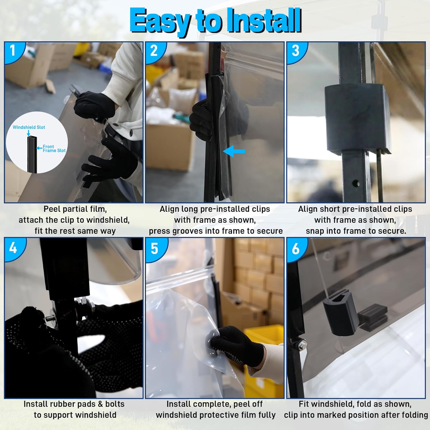 Foldable 3/16"(5MM) Thick Front Golf Cart Windshield Replacement for EZGO TXT