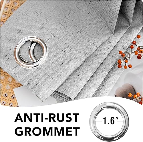 Miniatura 6 de H.VERSAILTEX Cortinas 100% opacas con aislamiento térmico, texturizadas, de lino, bloqueo completo de calor y luz, para sala de estar y dormitorio,