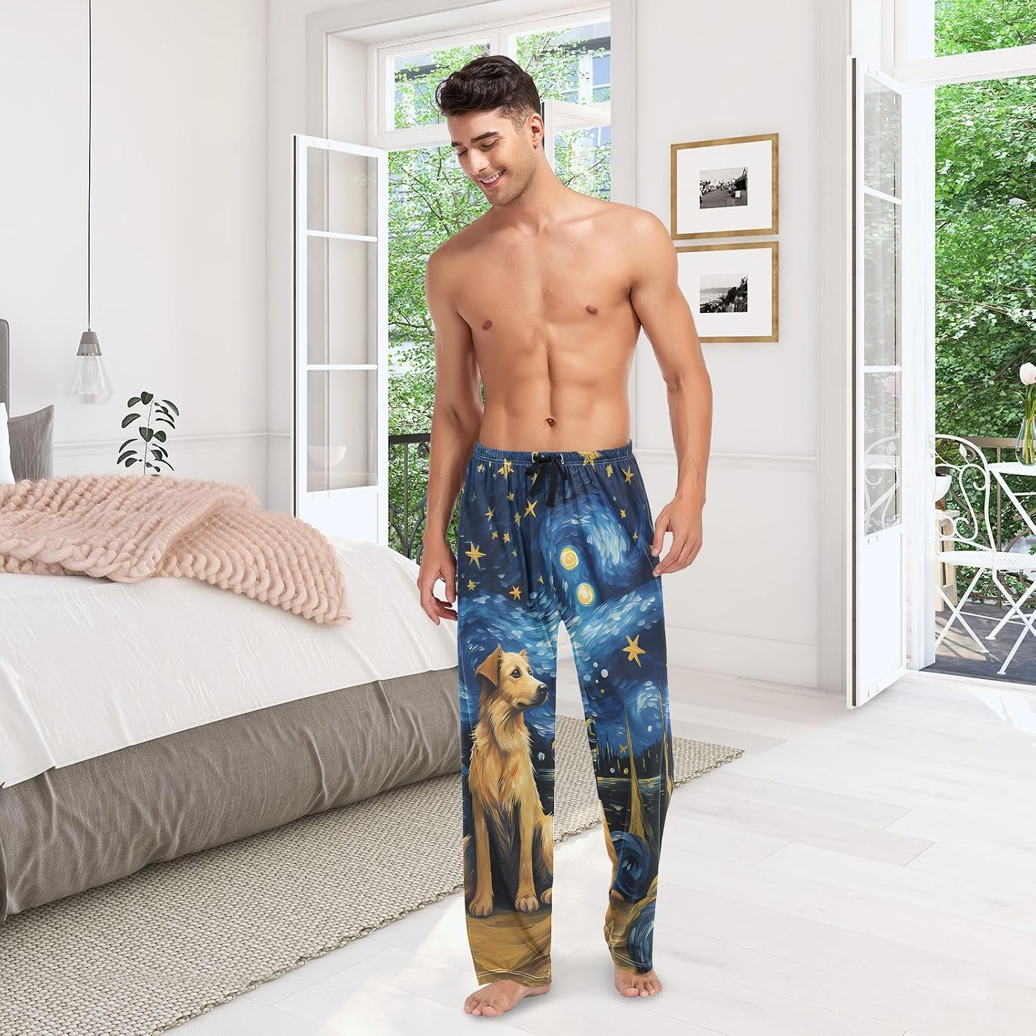 ALAZA Dog Starry Sky Art Men's Sleepwear Mens Pajama Pants Bottoms with Pockets, S