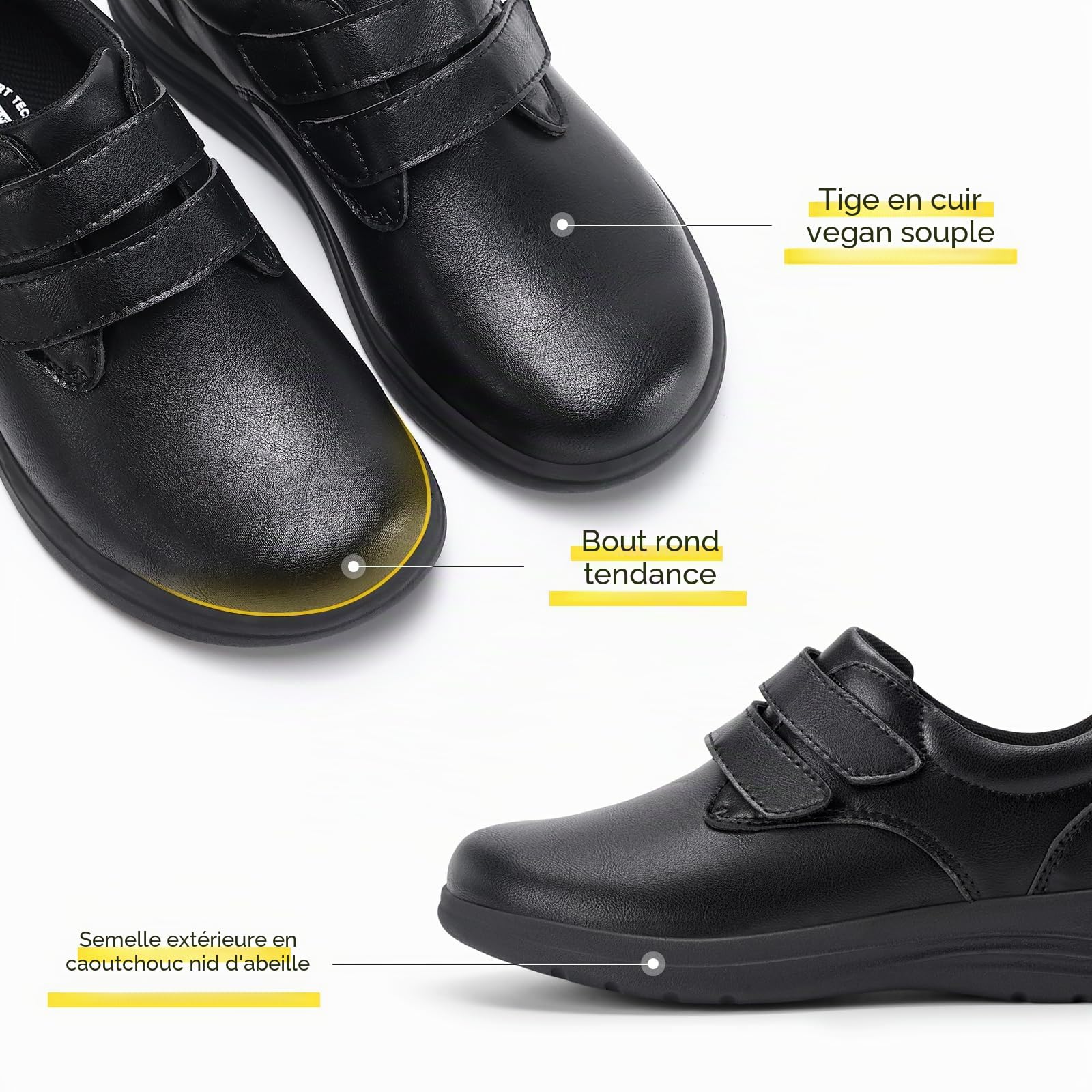 FitVille Chaussure Diabetique Femme Extra Large Chaussures Cuir Confort Chaussures Orthopédiques Scratch Chaussures de Marche Pieds Sensibles pour Pieds Gonflés