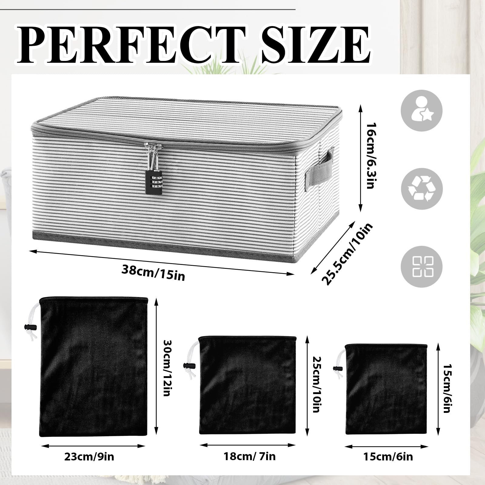 Briwooody Discreet Lockable Adult Toy Bag Storage Organizer with 9 Pcs Toy Storage Drawstring Organizer for Women and Men 3 Sizes, 15 x 10 x 6.3 Inches Lockable Box Travel Container