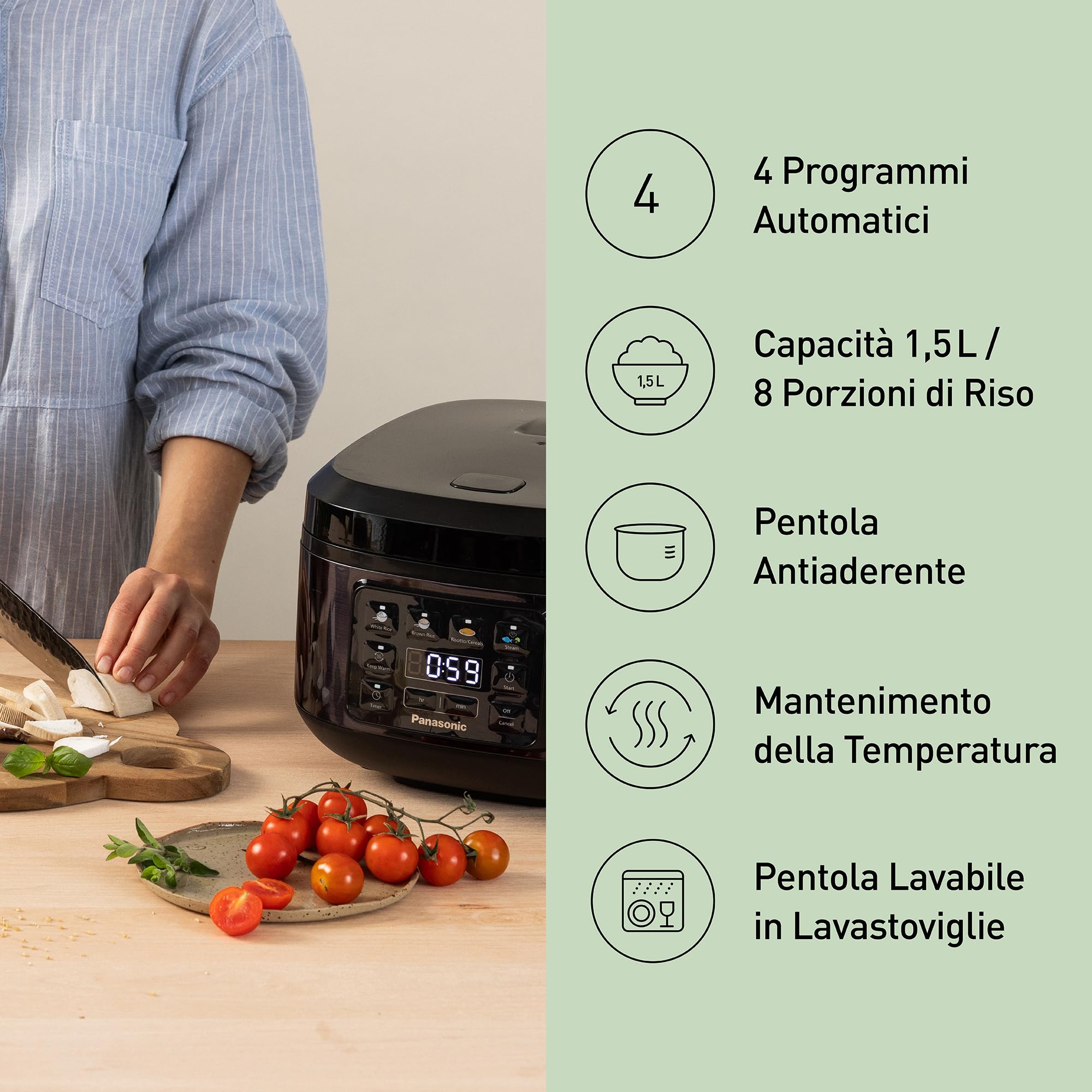 Panasonic Cuociriso Automatica con Vapore Fuzzy Logic, 1,5 litri, Nero