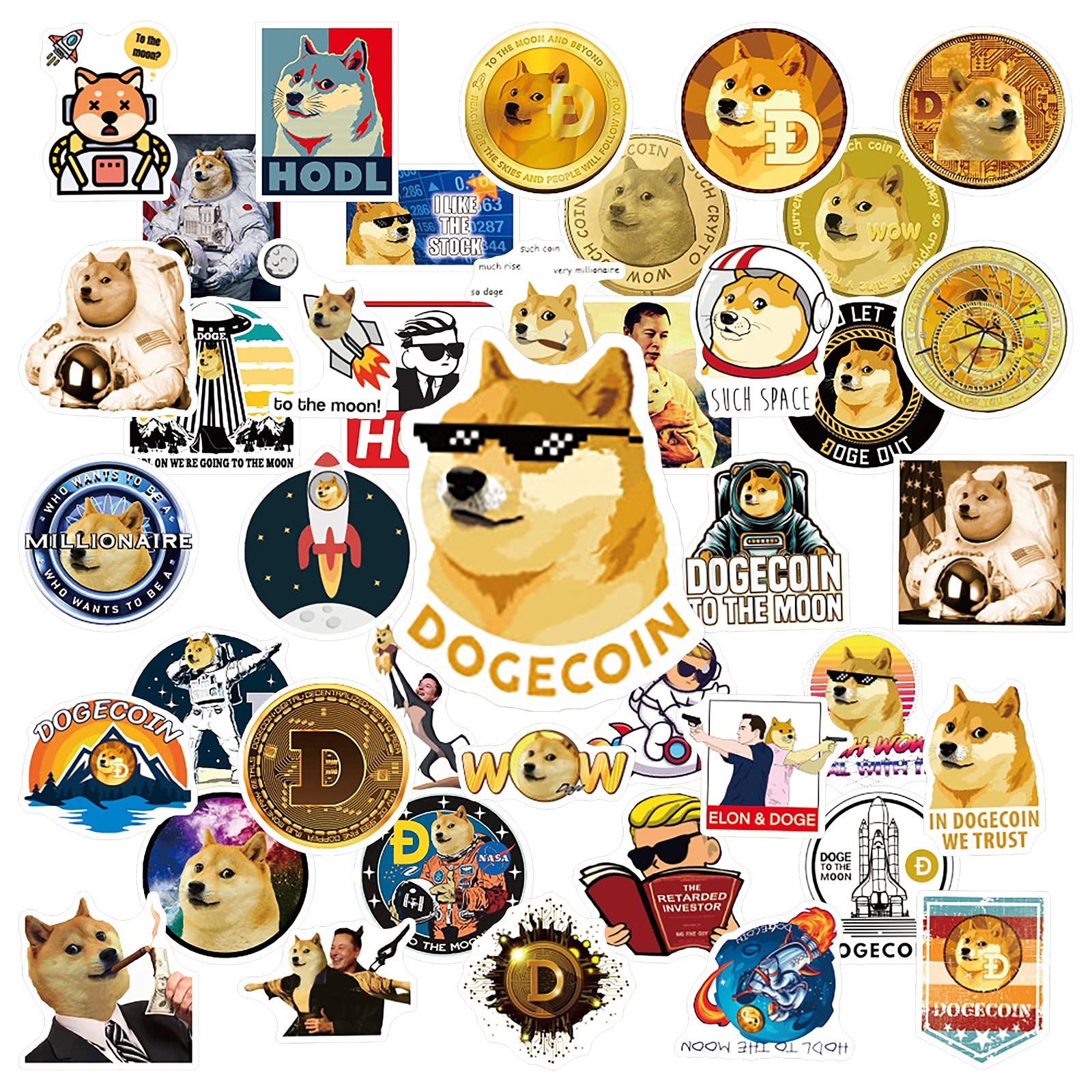 Dogecoin Sticker 50Pcs 2Sets with Various Funny Dogecoin Logo and Doge to  The Moon Pattern : Amazon.ae: Office Products