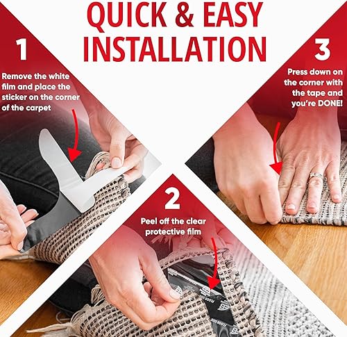 Miniatura 3 de Bullshark Bond Paquete de 12 almohadillas antideslizantes de doble cara para alfombras para suelos de madera dura y azulejos, tapones adhesivos de