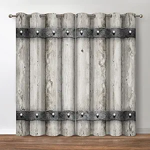 Jekeno Rustic Wooden Barn Door Blackout Curtains Retro Wood Farm Farmhouse Country Decor for Bedroom Living Room Darkening Grommet Window Drapes 2 Panel Set, 42"x63"