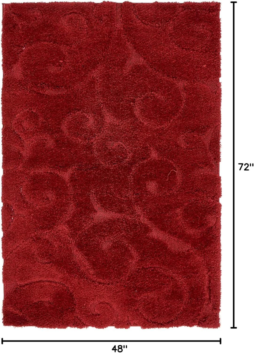 Rugs.com Botanical Shag Collection Rug – 4' x 6' Red Shag Rug Perfect for Living Rooms, Large Dining Rooms, Open Floorplans