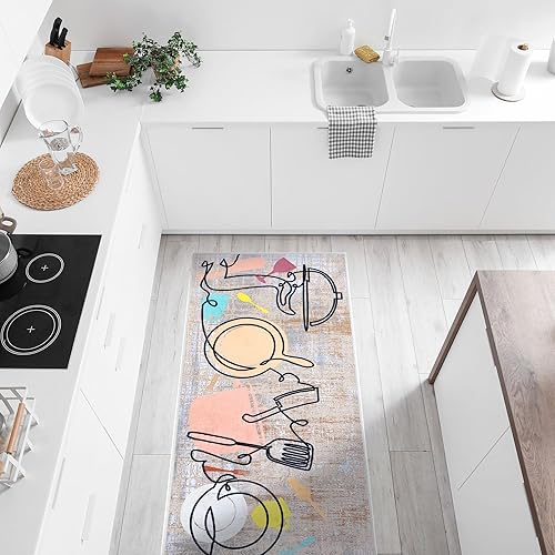Miniatura 3 de SUSSEXHOME Alfombra antideslizante lavable  100 % poliéster para fregadero de cocina  20 x 59 pulgadas resistente para suelo de cocina