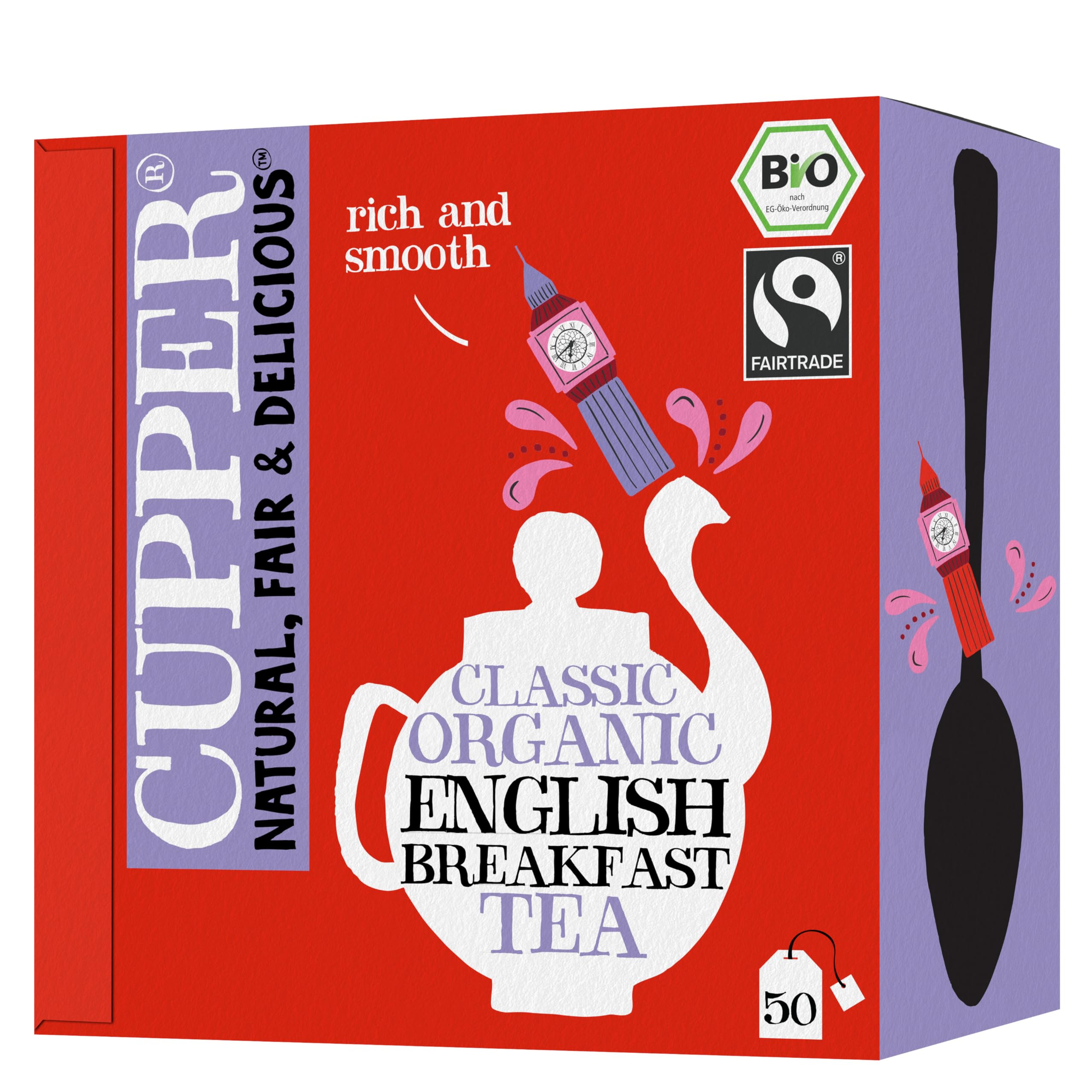 CUPPER - Caja de 50 Bolsitas de Té Negro English Breakfast Ecológico - Apto para Veganos - Propiedades digestivas suaves - Sin azúcares añadidos