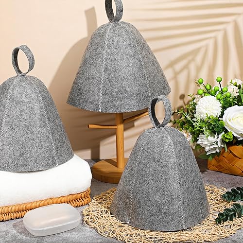 Miniatura 6 de Jiuguva Sombreros de sauna de lana, sombrero ruso para sauna, sombreros de sauna para mujeres, accesorios de ducha de sauna (gris, 12 piezas)