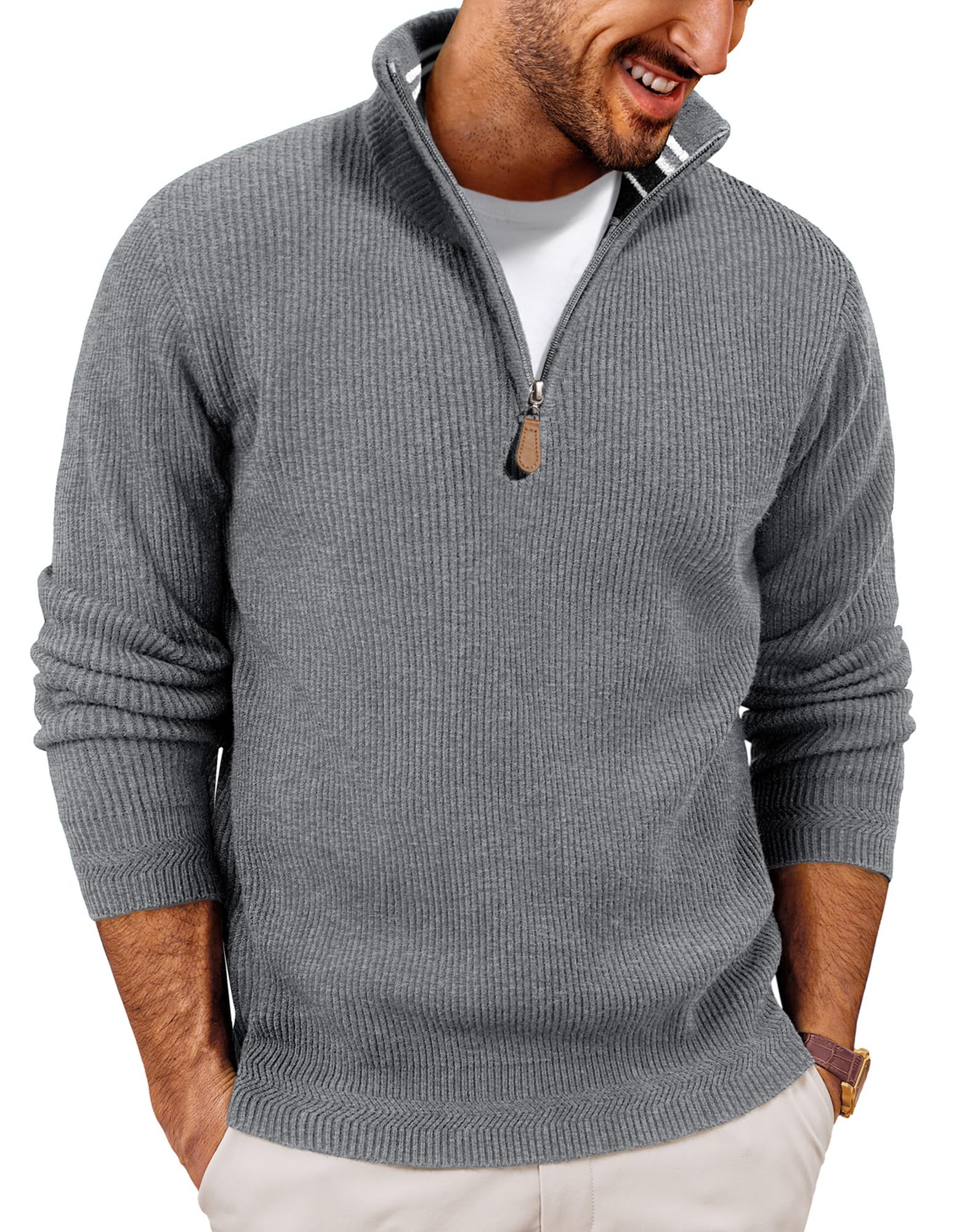 PJ PAUL JONES Jersey de punto con cremallera de 1/4 para hombre