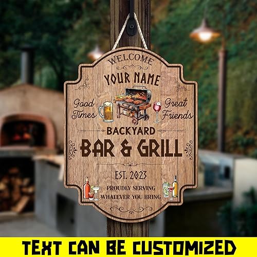 Miniatura 3 de Artsy Woodsy Letrero personalizado para bar y parrilla en el patio trasero (no tallado o neón), decoración de placa artística de pared, accesorios