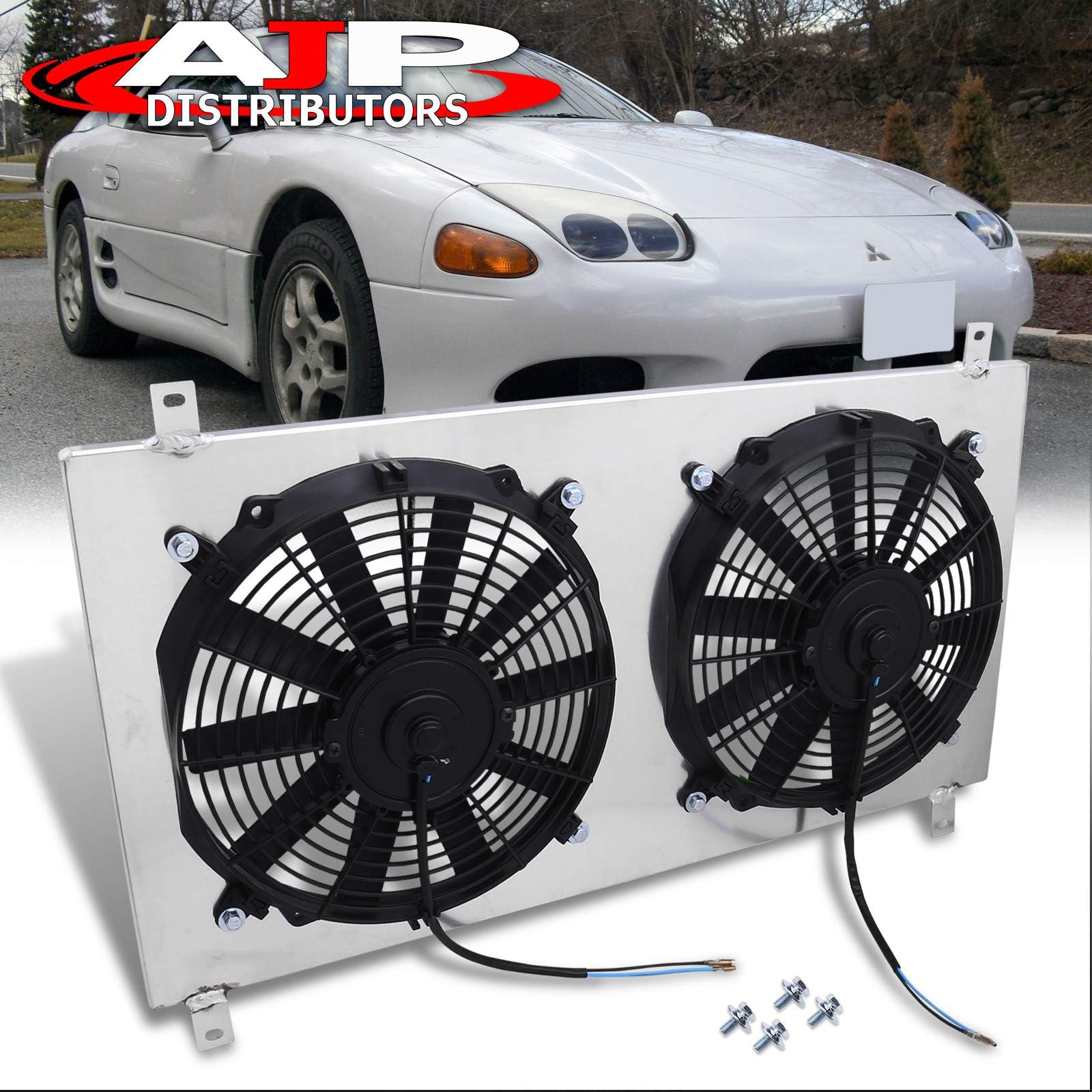 For Mitsubishi 3000GT Dodge Stealth JDM Manual MT Transmisson Aluminum Radiator Dual 12" Cooling Blade Fan Shroud Cover Kit
