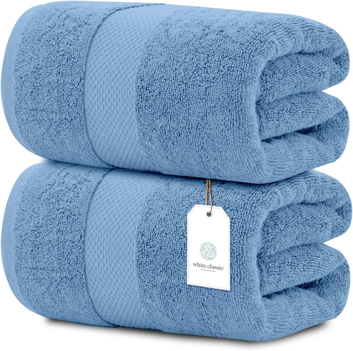 White Classic Luxury Bath Towels Large | Highly Absorbent Hotel spa Collection Bathroom Towel | 35x70 Inch | 2 Pack (Light Blue, 2)