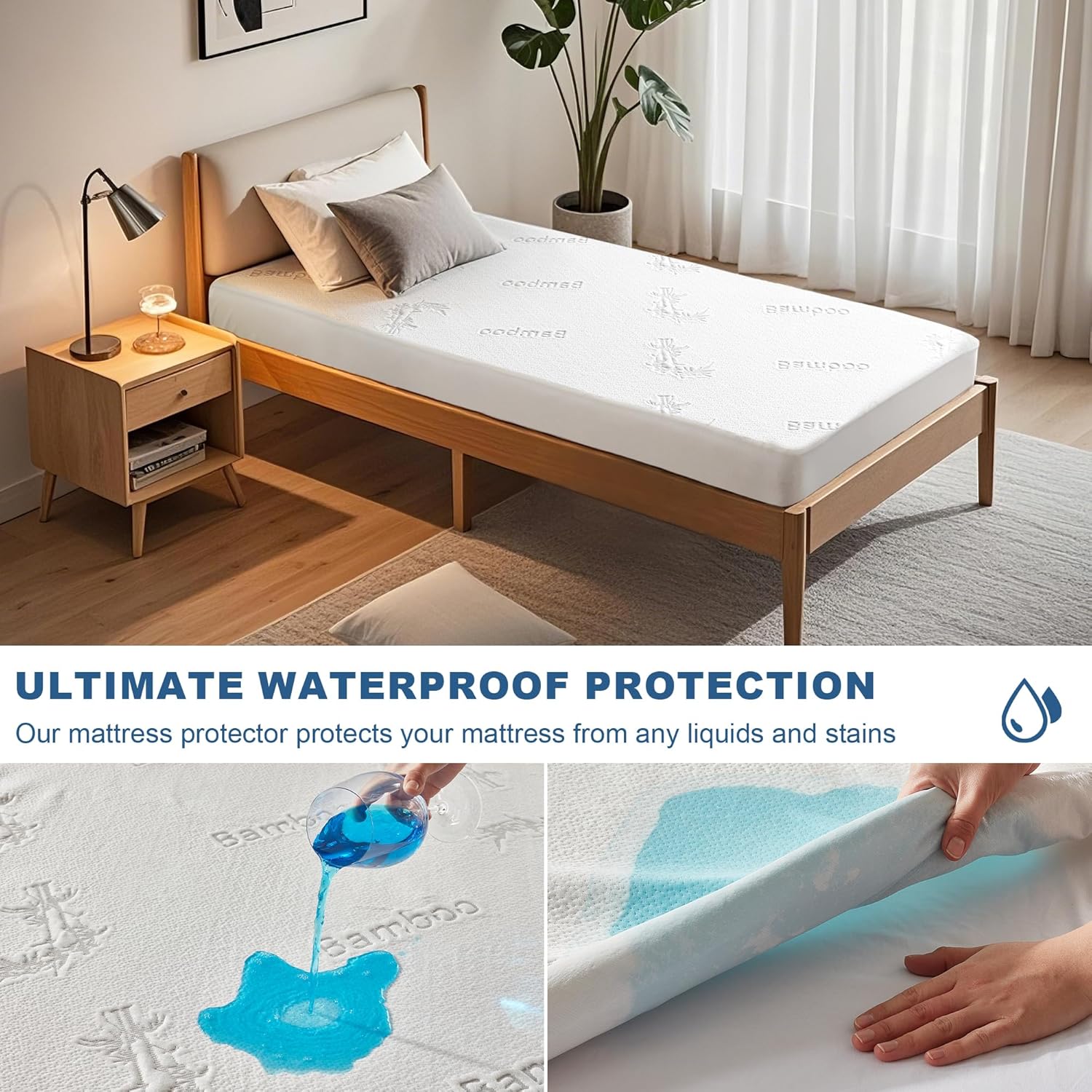 BEDLORE Twin XL Size Waterproof Mattress Protector Viscose Derived from Bamboo, Soft Mattress Cover Fitted with Deep Pocket 6"-15", Breathable Noiseless Mattress Pad, Machine Washable(White) - Image 2