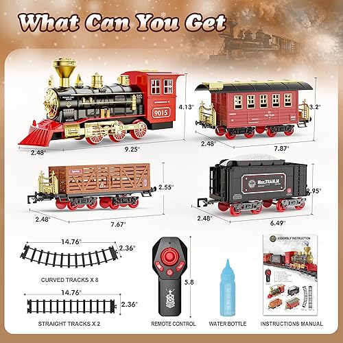 Miniatura 6 de Hot Bee Juego de tren – Juguetes de tren con control remoto para niños con humo, luces y sonido, juego de tren de juguete para debajo del árbol de