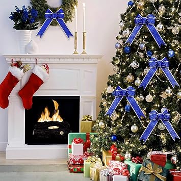 SUPVOX 5pcs/Pack Large Christmas Bow Glitter Glittering FabricGold Gift Ribbon Tree Decorations Presents Kids (Blue)
