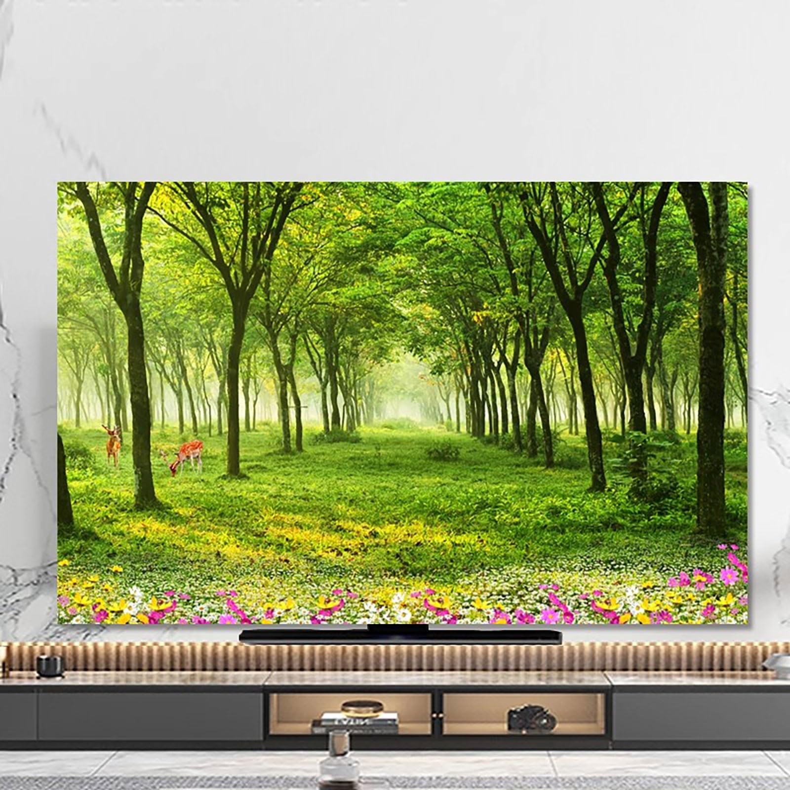 Art Printing TV Dust Cover for 32-85Inches Indoor TV, Fortune Tree Printed Dust-Proof Protector for LCD LED Flat Screen High Definition Thickened Dust
