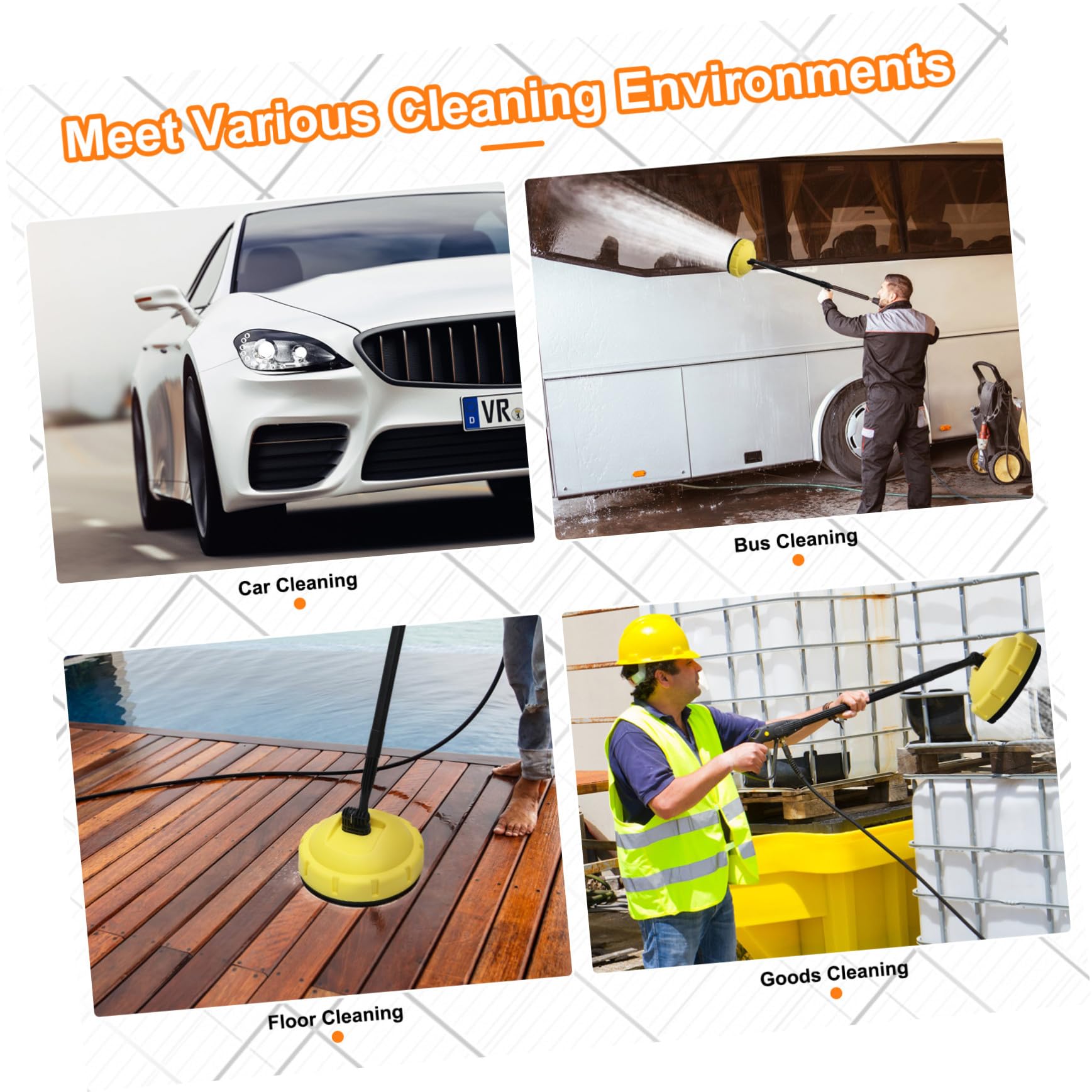 Mikikit Hidrolavadora De Automóviles Rotativa De Alta Presión para Limpieza De Patios y Garajes con Boquilla Giratoria y Mango Largo Ajustable