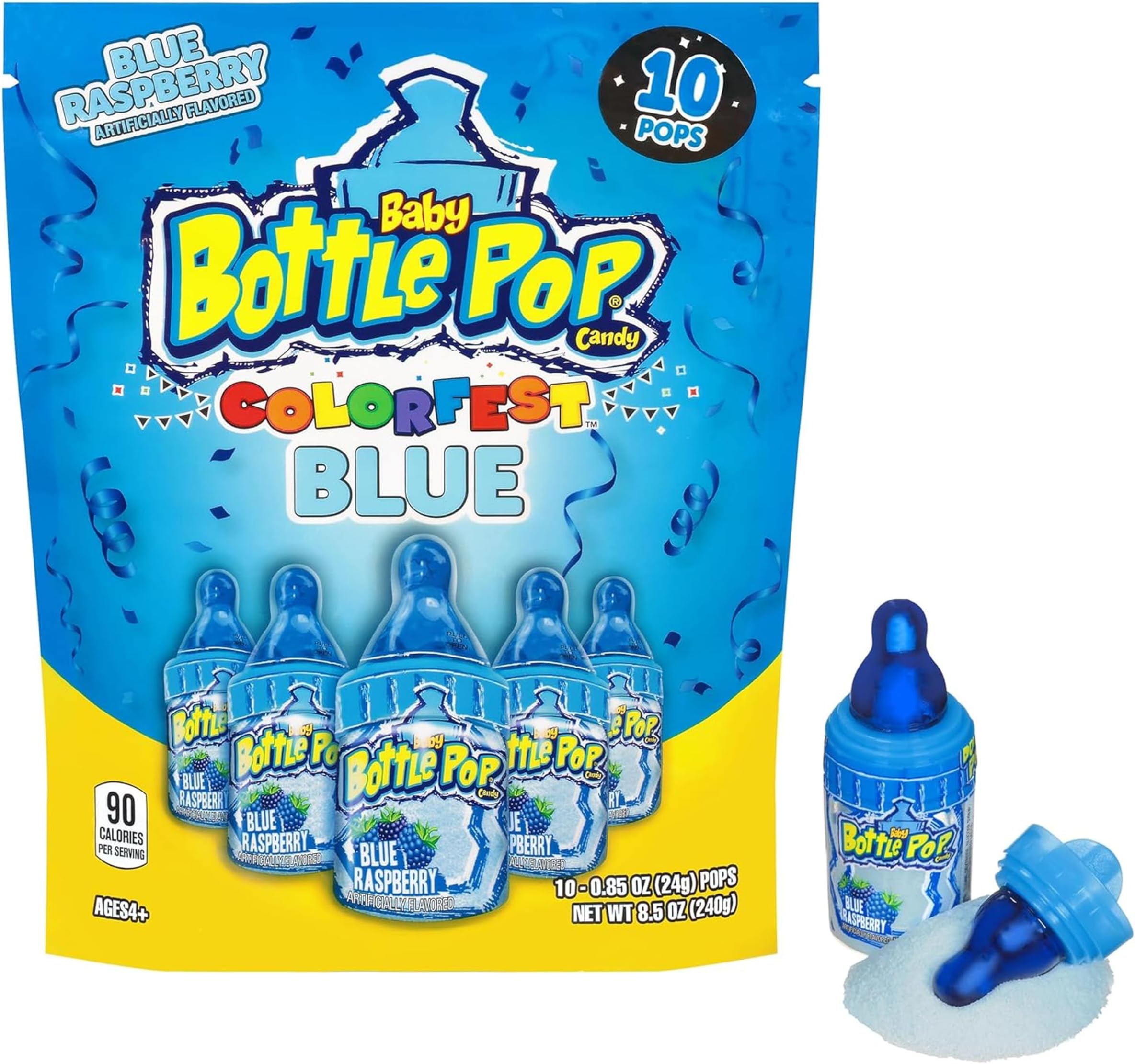 Baby Bottle Pop Blue Raspberry Lollipops - 10 Count Individually Wrapped Hard Candy Suckers - Bulk Blue Candy for Baby Shower Favors, Boy Gender Reveal & Kids Party Snacks