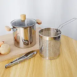 ZJRDYYK Panela de fritadeira pequena com cesta e tampa, recipiente de graxa de aço inoxidável para cozinha com filtro, panela de fritura profunda, guarda óleo para cozinha, panela de fritadeira para