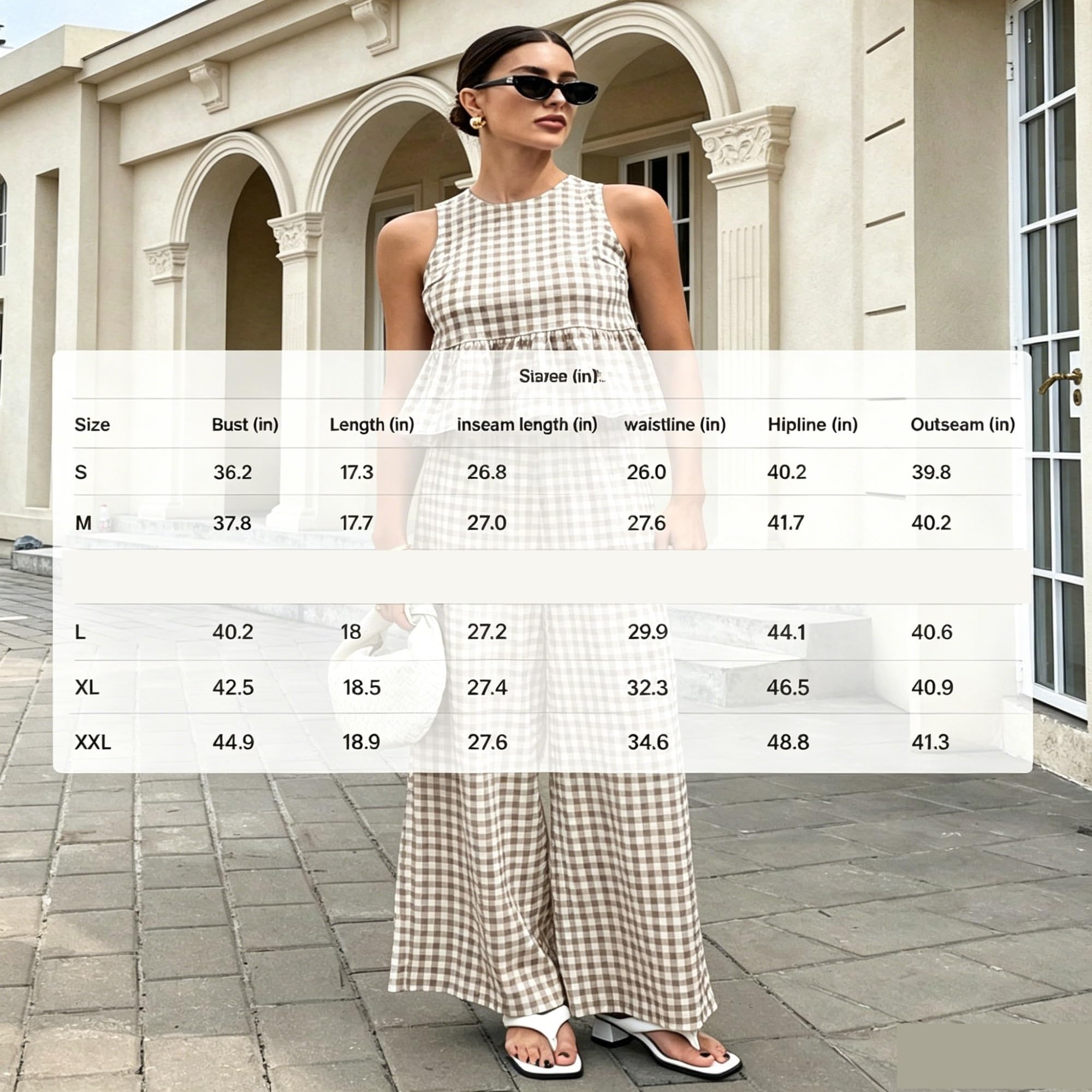 Generale Completo Due Pezzi Donna Estate 2026 Vichy Canotta e Pantalone Largo Vita Elastica, Outfit Casual con Tasche