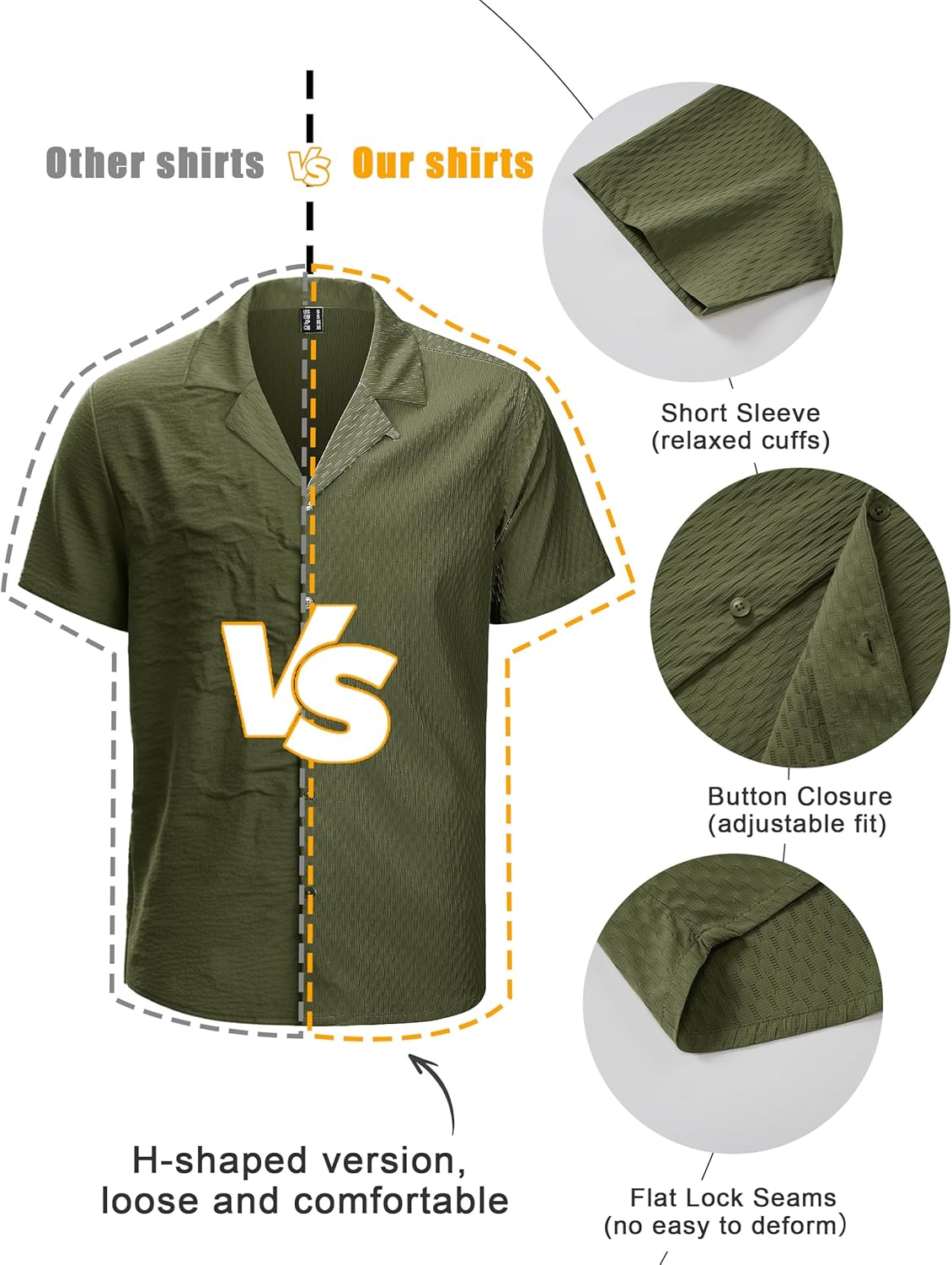 Cotrasen Men's Casual Short Sleeve Button Down Shirt Cuban Textured Summer Beach Shirts - Image 5