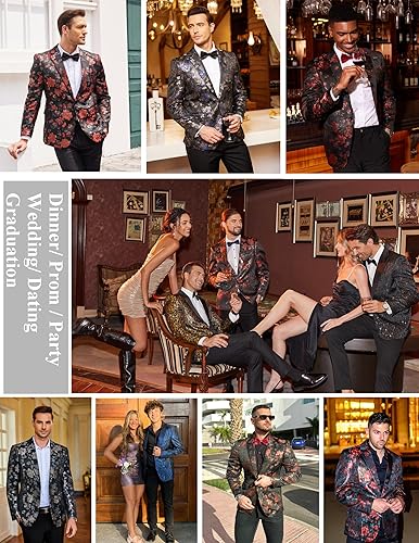 Miniatura 5 de COOFANDY Chaquetas de esmoquin florales para hombre, chaqueta ajustada para boda, cena, baile de graduación