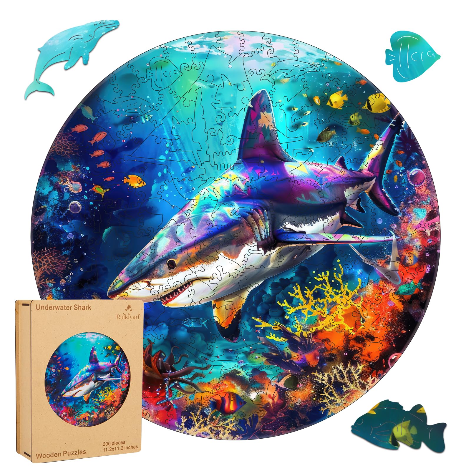Wooden Puzzles for Adults Undersea Shark Wooden Jigsaw Puzzles 200pcs Unique Shape Puzzle Games Fabulous Gift for Kids and Adults on Birthday,Thanksgiving,Christmas 11.2 x11.2 Inches