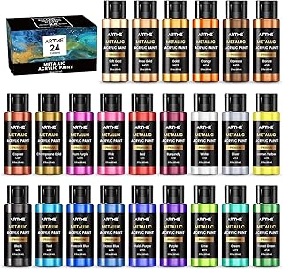 ARTME Metallic Acrylic Paint Set, 24 Metallic Colors in 2 oz/60ml Bottle...