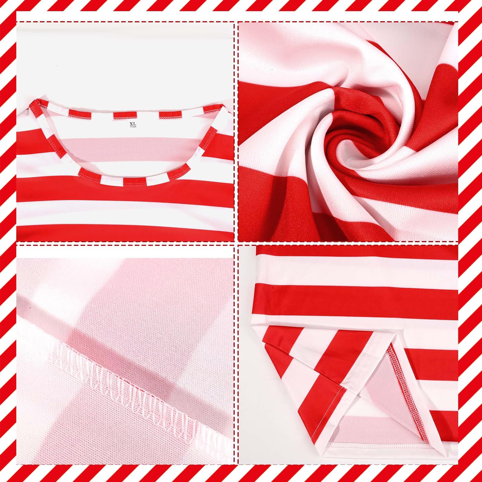 Kavoc 4Pcs Red White Striped Costume Accessories Set Includes Beanie Hat Red White Stripe Top for World Book Day Fancy Cosutme (L) - Image 3