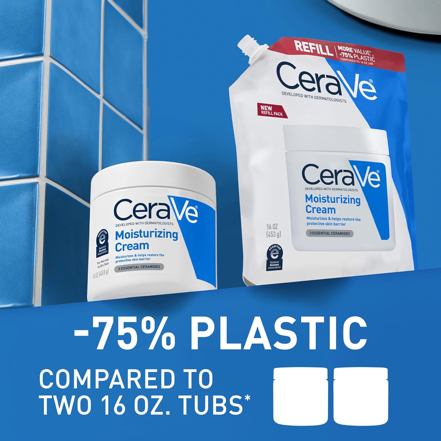 CeraVe Moisturizing Cream, Body and Face Moisturizer for Dry Skin, Body Cream with Hyaluronic Acid and Ceramides, Daily Moisturizer, Oil-Free, Fragrance Free, Non-Comedogenic, 16 Ounce Refill - Image 4