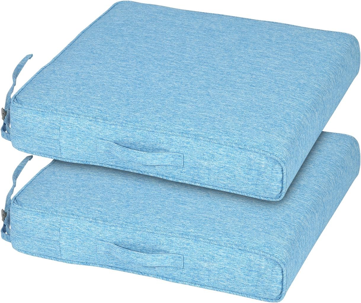 BPS 21 x 21 Inch Outdoor Chair Cushion Set of 2, Fade-Resistant and Water-Resistant Solution-Dyed Polyester Fabric Patio Seat Cushion with Removable Cover and Straps for Outdoor/Indoor Use