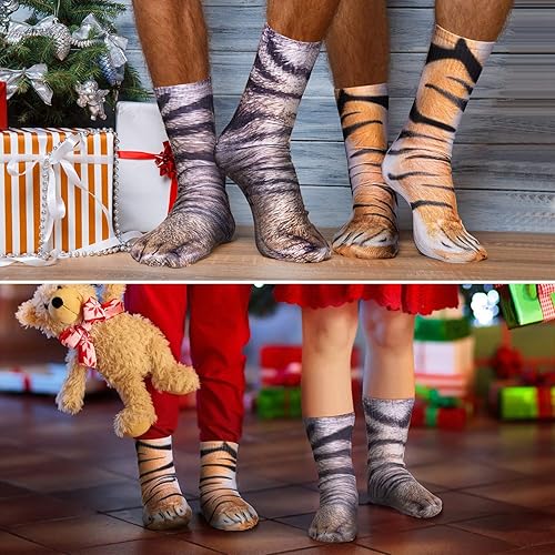 Miniatura 5 de Syhood 6 pares de calcetines 3D con estampado de patas de animales en 3D (S, gato, perro, caballo, gato atigrado, guepardo, tigre), Gato, Perro