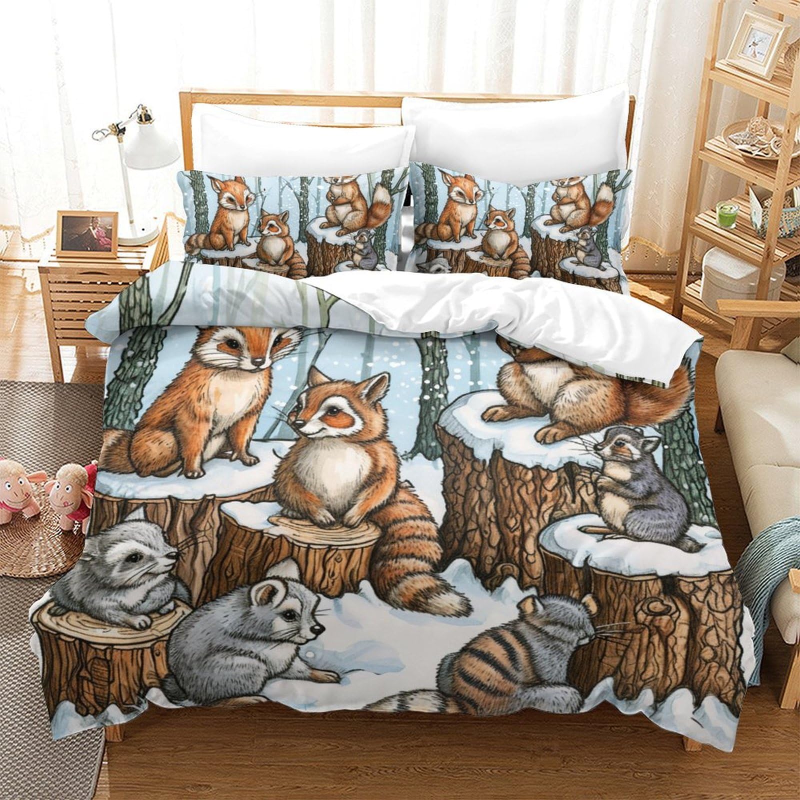 Housse de couette enfant 220x240 avec fermeture éclair motif écureuil 3D