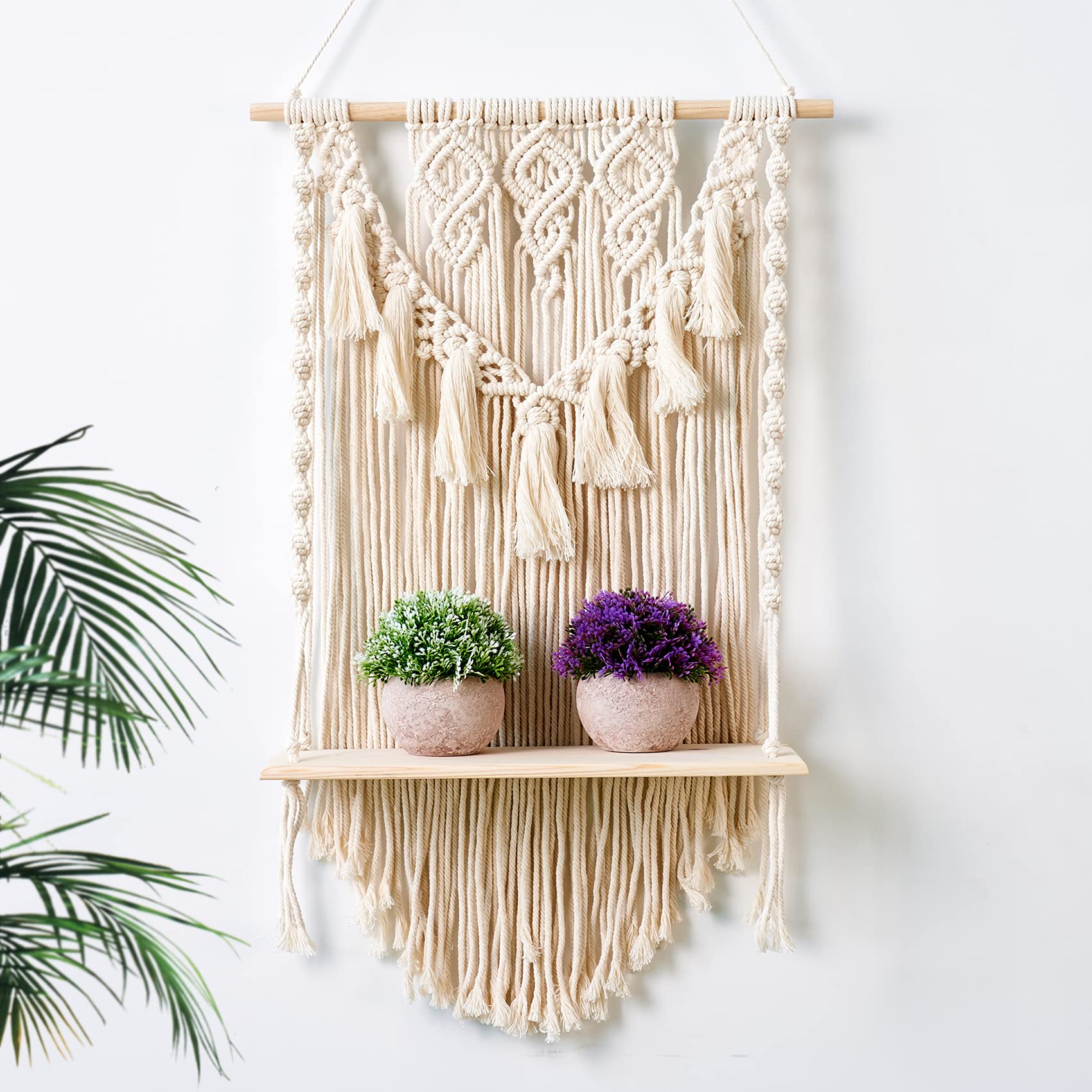 Étagère murale en macramé pour pot de fleurs et décoration de chambre bohème chic