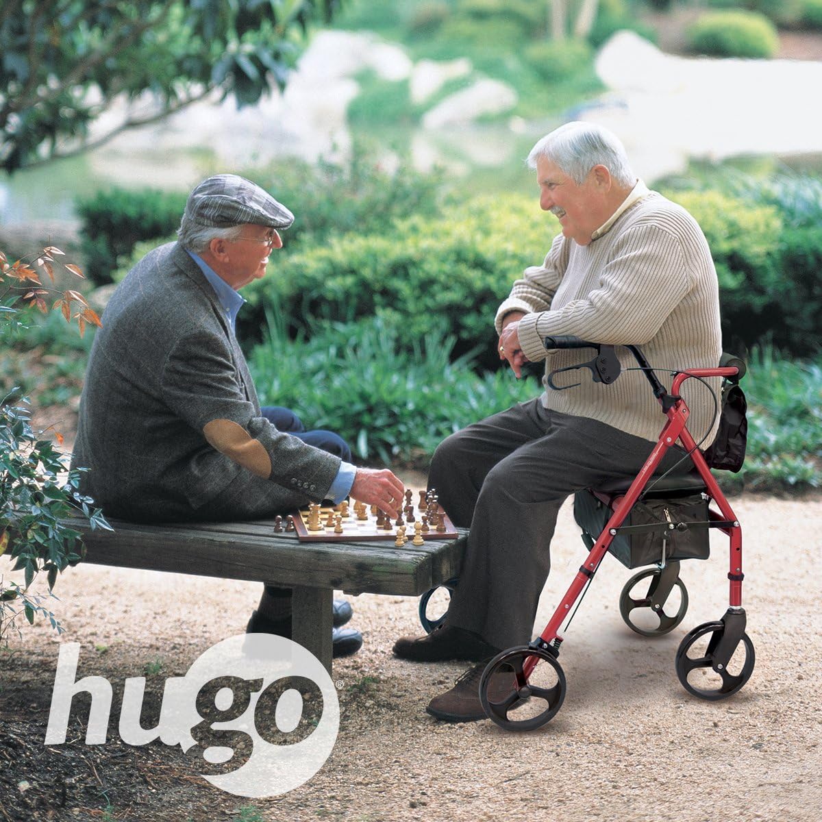 Hugo Mobility 700-961 Foldable Rollator Walker with Seat and Saddle Bag, Red : Health & Household