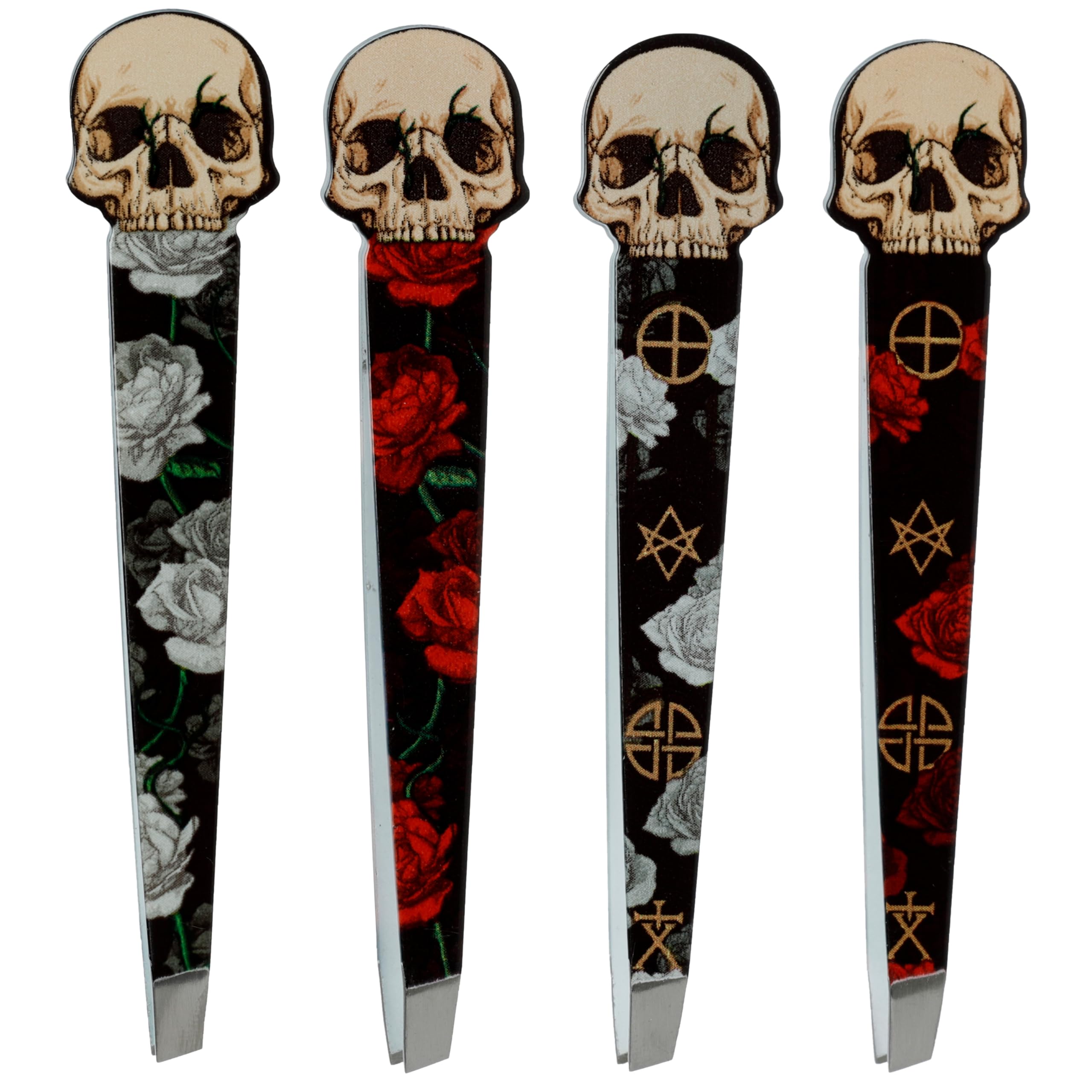 Puckator Skulls and Roses Shaped Tweezers - Sharp Thin Fine Kids Mini Ingrown Hair Tweezers - Stocking Fillers - Tweezer for Facial Hair Women Chin - Small Gift - Splinter Removal