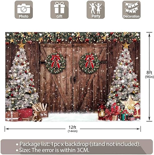 Miniatura 10 de Telón de fondo rústico de 7 x 5 pies para fotografía de granero de invierno, Navidad, árbol de Navidad, regalos de nieve, fondo de Papá Noel,