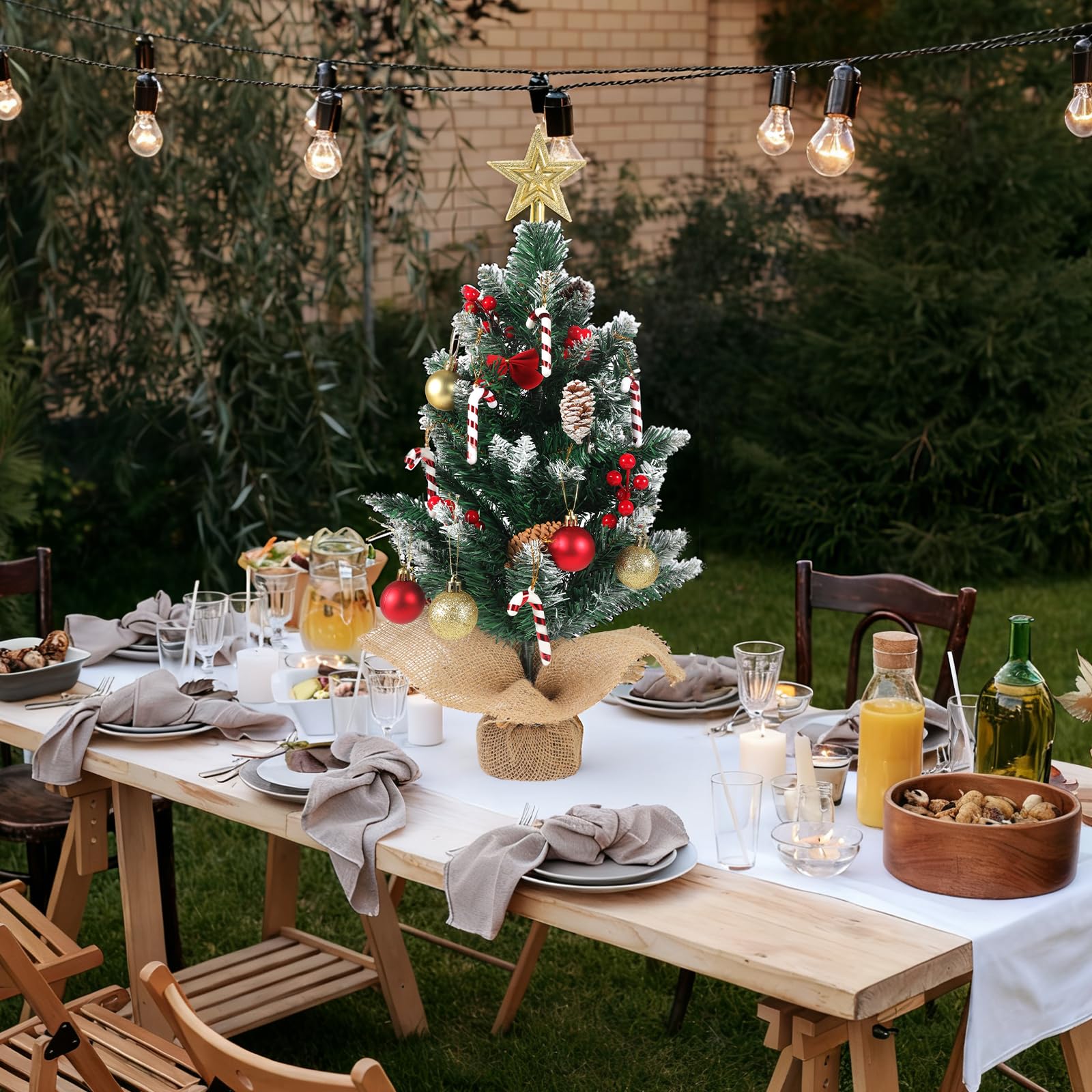 HOWAF Künstlich Weihnachtsbaum Klein Geschmückt 60 cm Mini Weihnachtsbaum Tisch Christbaum für Weihnachtsdeko Innen Haus Büro Weihnachten