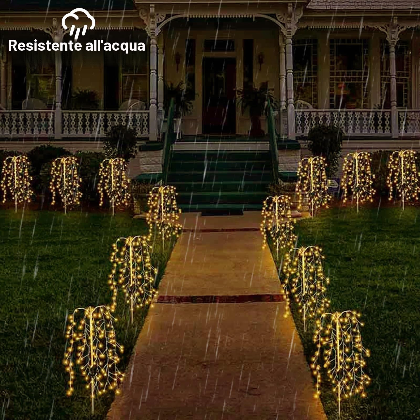 JIMACRO 2 Pezzi Luci Solari Giardino Esterno, 6 * 20LEDs Luci Solari per Albero di Salice, 8 modalità Impermeabile Fata Starburst Luci Solari per Decorazioni Giardino per Passerella Cortile Prato