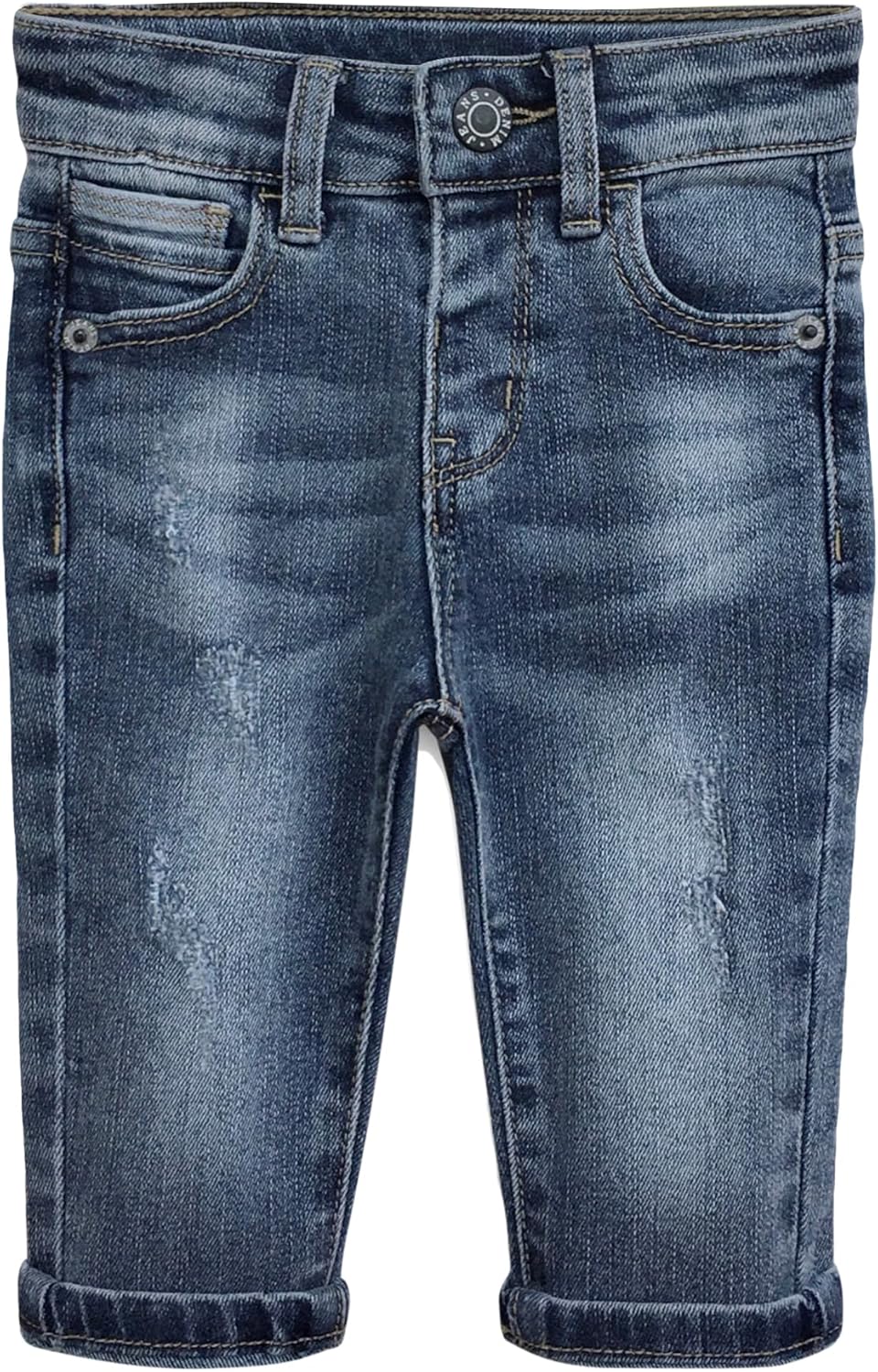 KIDSCOOL SPACE Baby Jeans,Little Toddler Elastic Band Inside with D-Ring Distressed Vintage Creasing Stretch Denim Pants