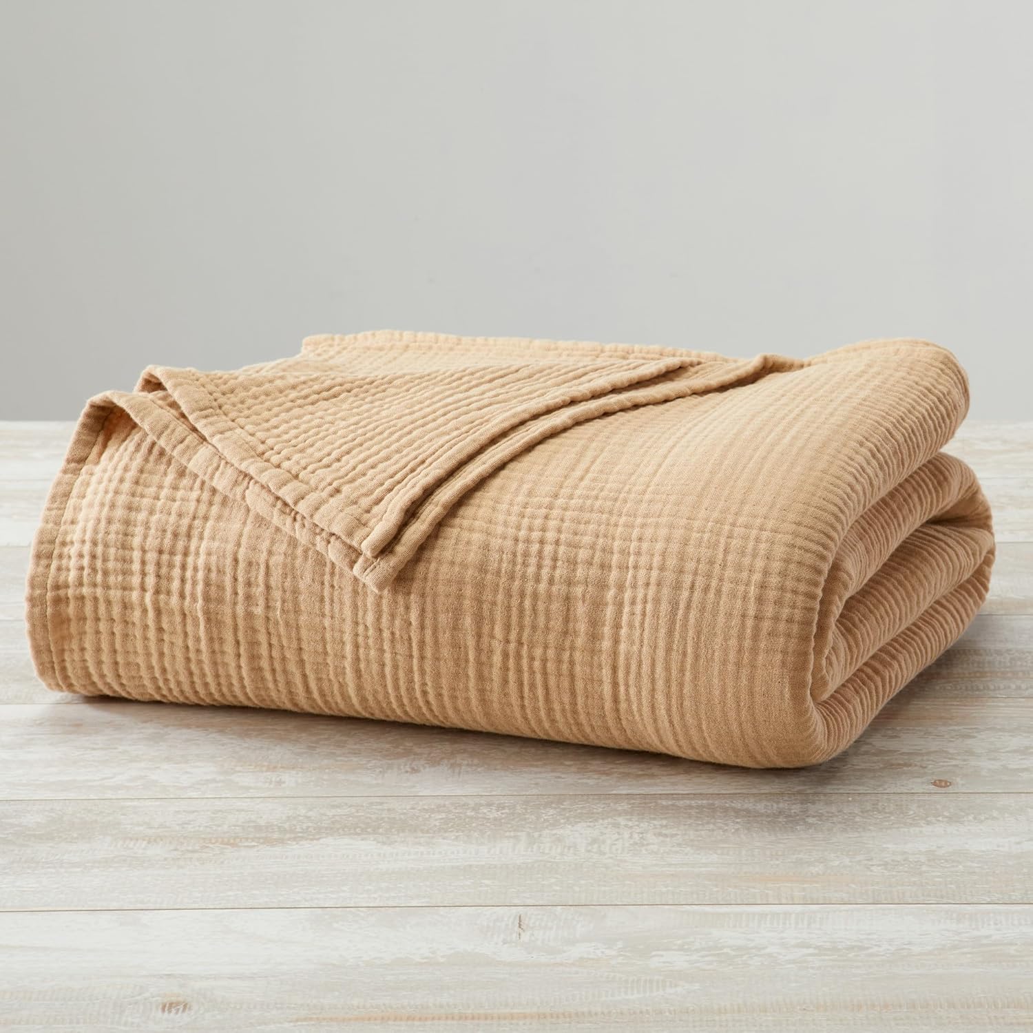 100% Cotton Muslin Full Queen Size Blanket | Soft, Breathable, and Lightweight Bed Blanket for All-Season | Perfect for Layering | Maria Collection (Full/Queen, Beige) - Image 7