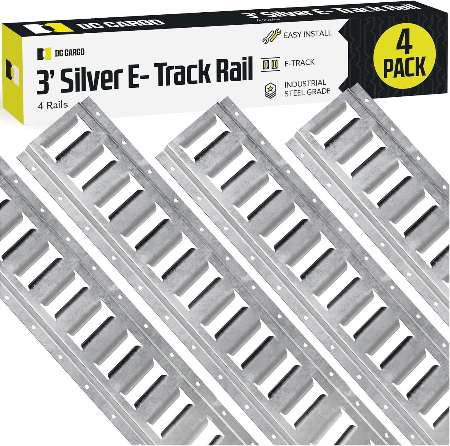 DC Cargo Mall E Track Tie Down Rail Kit 3' (4 Pack) for Garages, Vans, Trailers, Motorcycle Tie Downs, ATV Mountings - Galvanized Steel - Secure Cargo & Heavy Loads Up to 2,000 lbs