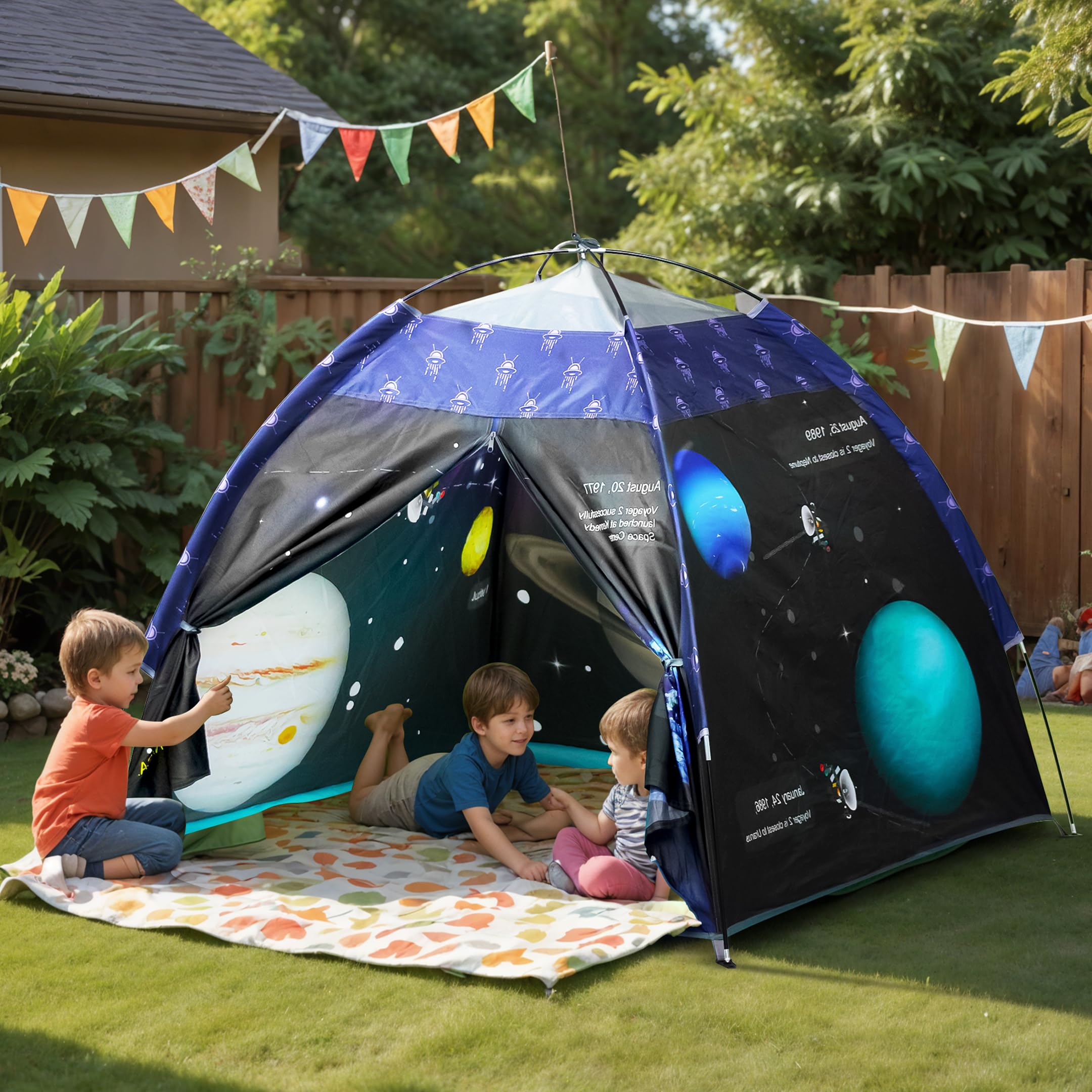 Happy Bear Kids Play Tent House | Foldable & Lightweight Indoor/Outdoor Playhouse | Water-Repellent, Easy Assembly & Portable Storage Pouch | Ideal for 2+ Years Boys & Girls (Planet)